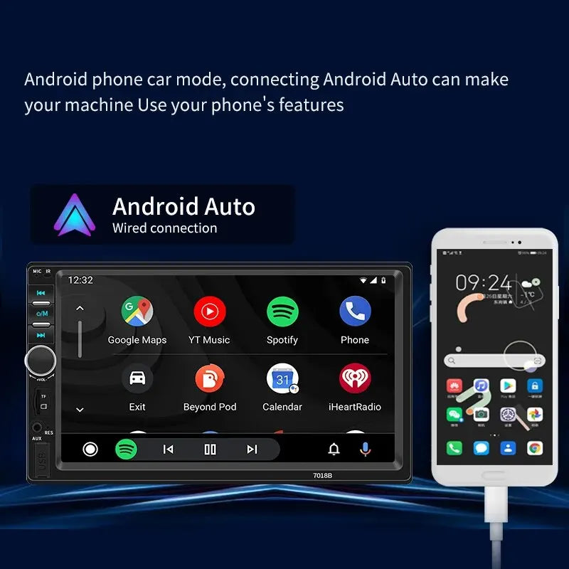 2Din Stereo 7Inch Wired Carplay Radio Touch Screen Automotive Multimedia Bluetooth USB TF FM Radio Autoradio MP5 Player