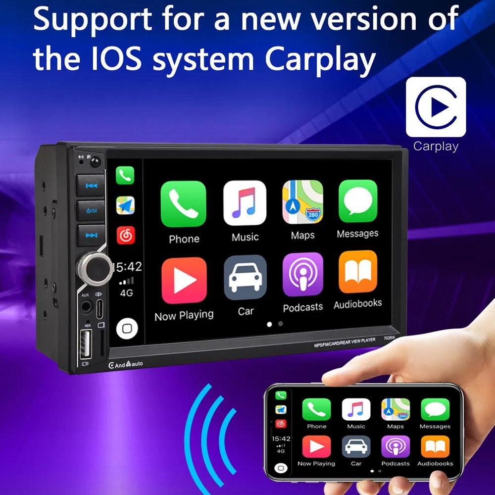Draadloos Carplay en androidauto radio 7 inch 2 din