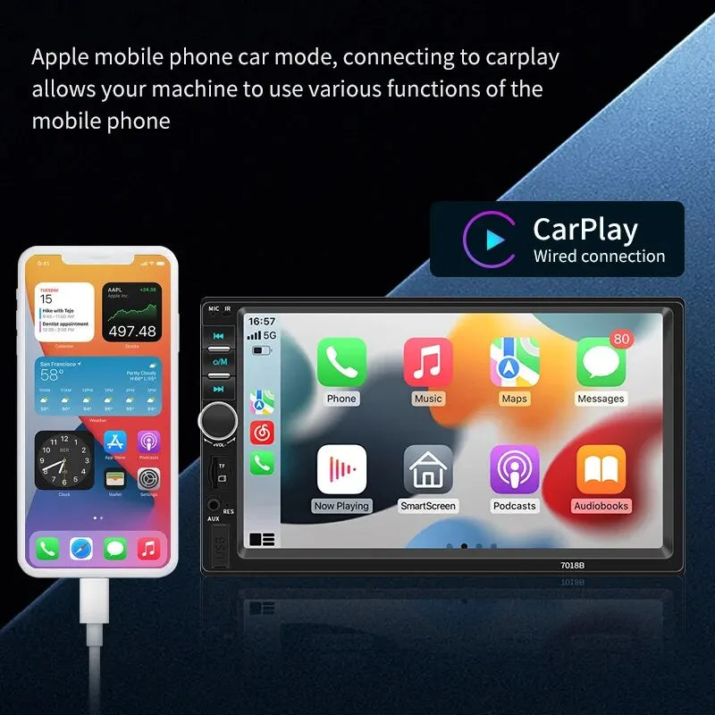2Din Stereo 7Inch Wired Carplay Radio Touch Screen Automotive Multimedia Bluetooth USB TF FM Radio Autoradio MP5 Player