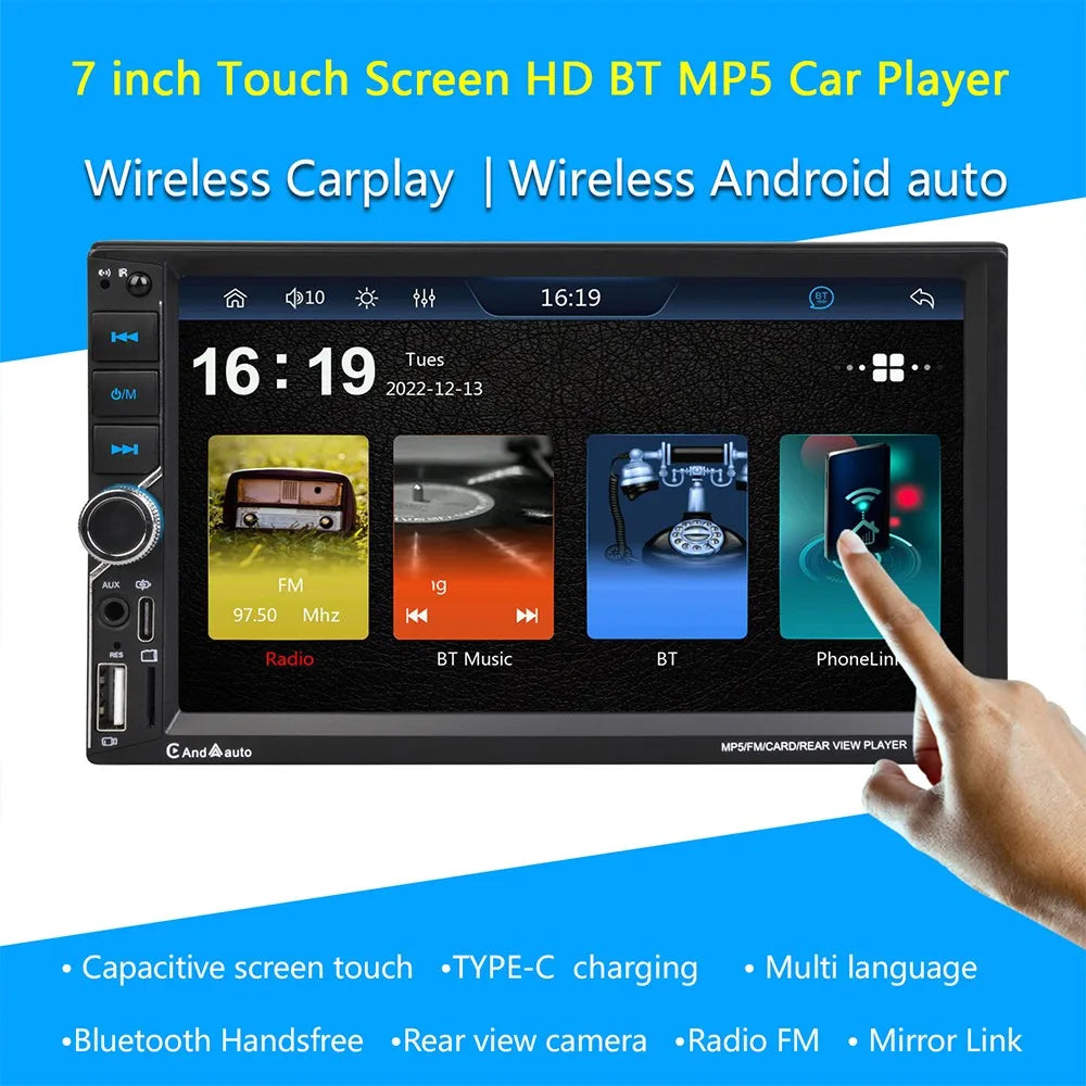 Draadloos Carplay en androidauto radio 7 inch 2 din